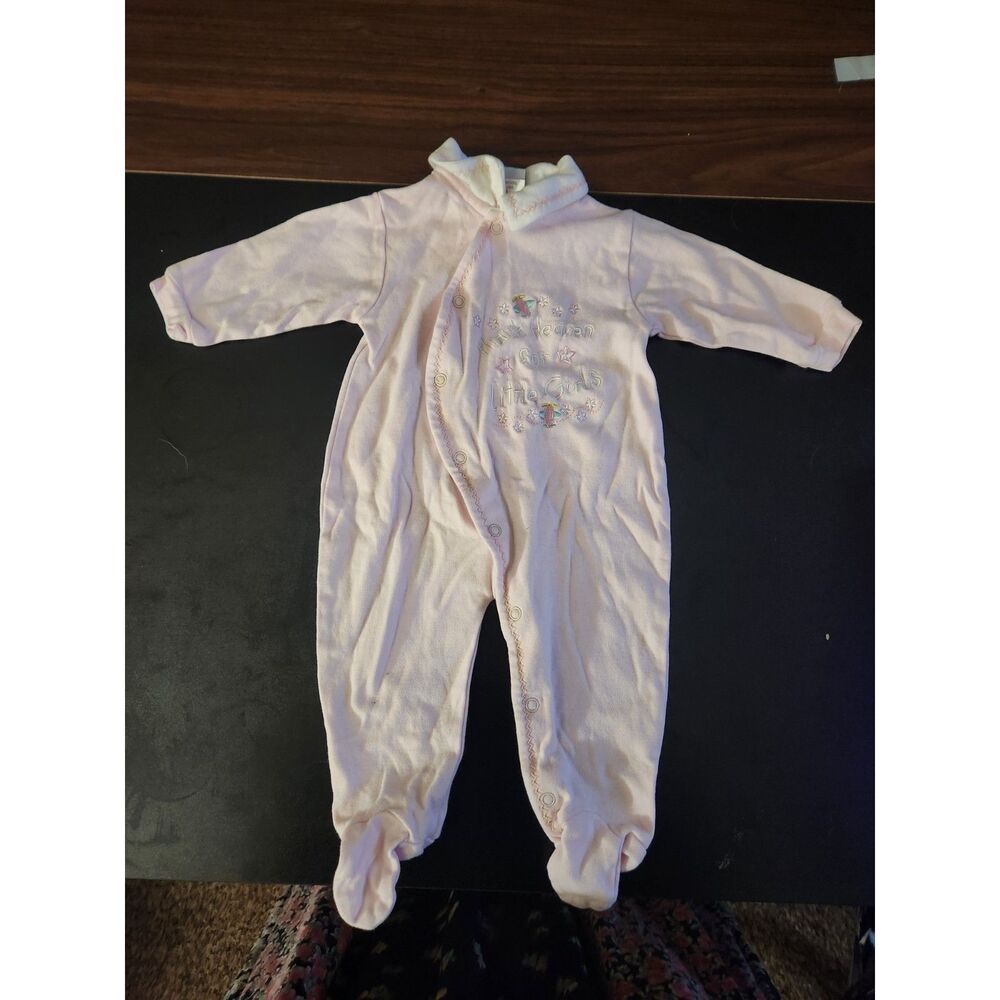 Beyond Basics Kids Baby Girl Pink Footed Sleeper Thank Heaven Embroidered